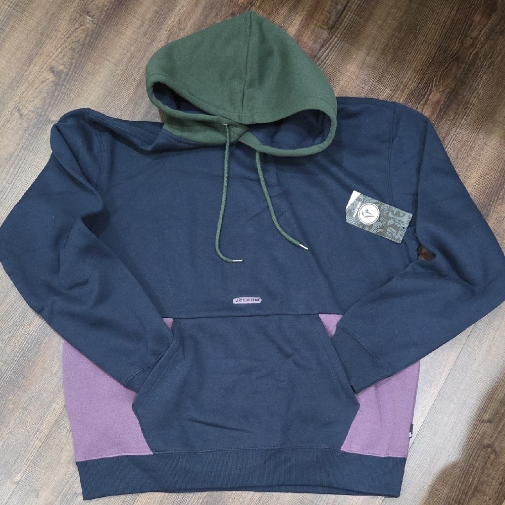 Volcom Blue and Purple Color-Blocked Hoodie Sweatshirt